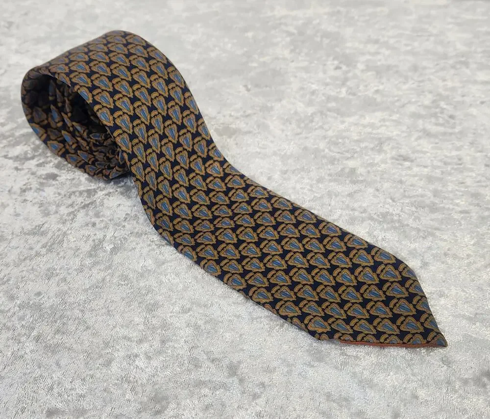 Authentic GUCCI Mens Blue & Gold Tie-100% Silk